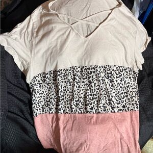 Women's Cream and Pink Leopard Print Top